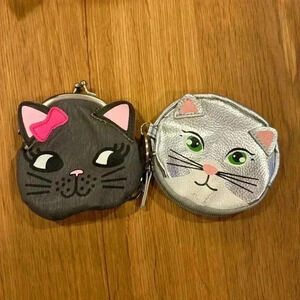 2 Fun Cat Coin purses - Silver w/ zip closure and Gray w/ snap closure